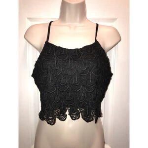 New LF STORE RUMOR Black Crochet Limed Crop Top Sleeveless M
